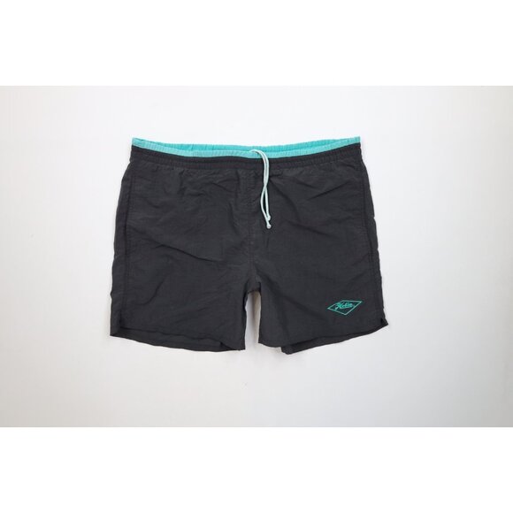 Vintage 90s Hobie Surfing Mens XL Faded Spell Out Lined Swim Trunks Shorts Black - Picture 1 of 15